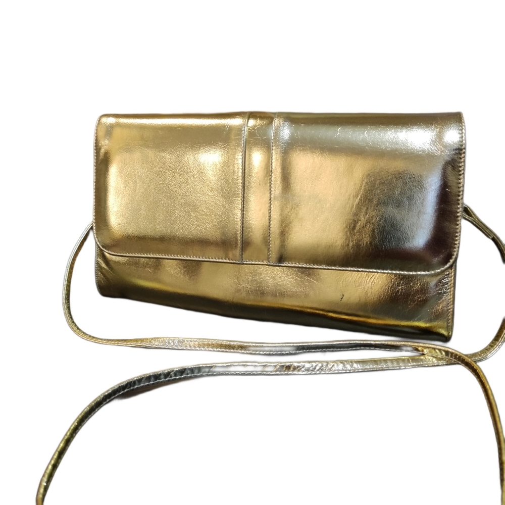 Vintage gold leather hand back with long strap